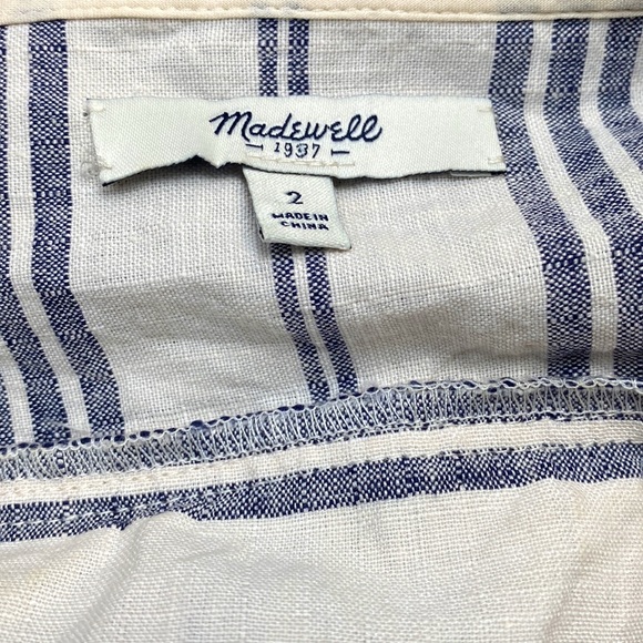 Madewell Sleeveless Linen Blend Back Overlay Mini Dress in Navy Chambray Stripe - Picture 10 of 10